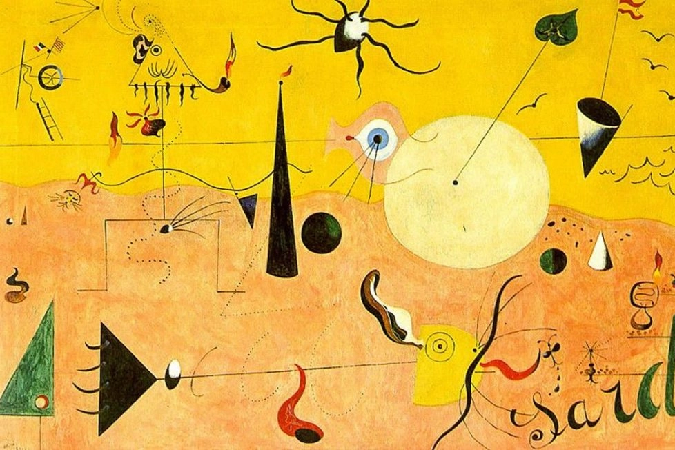 Pintura colorida y compuesta con formas geométricas de Joan Miró.